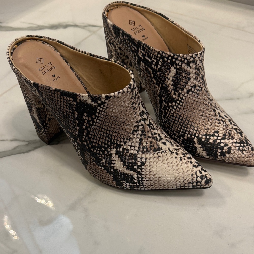 Call It Spring Black and Cream Patterned Mules